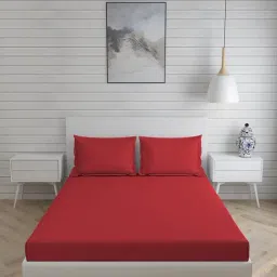 Layers Be Bold Solid Red 144 TC Cotton Queen Bed Sheet with 2 Pillow Covers-picture-22