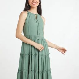 Zink London Green Halter Neck A-Line Dress-picture-26