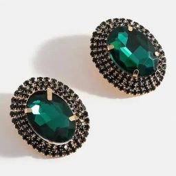 Sohi Green Stone Oval Stud Earrings-24