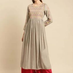 Rangita Olive Green Embellished Fit and Flare Kurta-image-52