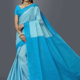 SHANVIKA Blue Cotton Floral Print Saree-image-99