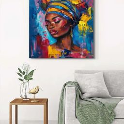 999Store Multicolor Canvas Elegant African Woman Wrapped Painting-22