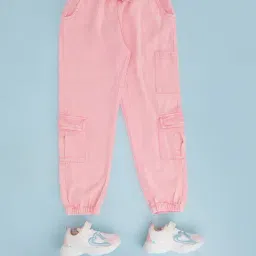 Pantaloons Junior Girls Pink Cotton Lycra Solid Joggers-picture-1