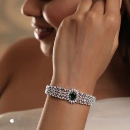 Rubans Rhodium Plated Green Bracelet for Women-picture-42
