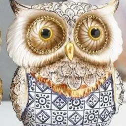Smokey Cocktail Blue Resin Abstract Ornate Owl Sculpture-image-78