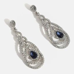 Sohi Blue Stone Silver Rhinestone Drop Earrings-image-8