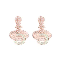 Aatmana American Diamond Crescent Shaped Green Dangler Earrings for Women image 4