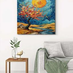 999Store Multicolor Canvas Enchanting Blossom Tree With Sunset Wrapped Painting-74
