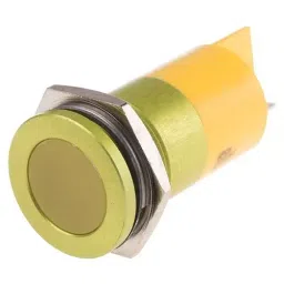 RS PRO Yellow Panel Mount Indicator 220V AC, Mounting Hole Size 22 mm, Termination Type Faston, Solder Lug, IP Rating IP67, Model No 8987769-20