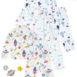 The Mom Store White Cotton Printed Baby Pajama set-image-93