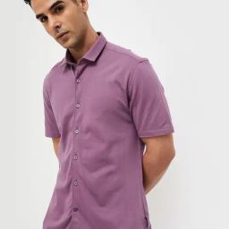 Code Casual Purple Cotton Slim Fit Shirt-6