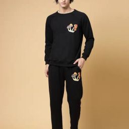 Rigo Black Boxy Fit Graphic Print Oversized Sweatshirt & Trackpants Set-image-67