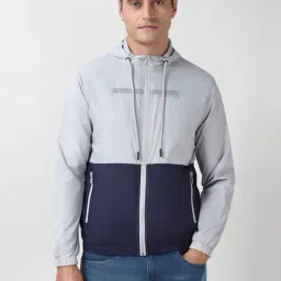 Peter England Grey Regular Fit Colour- Block Hooded Jacket-picture-30