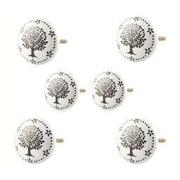 Indianshelf Set Of 6 White & Black Printed Ceramic Knobs-8