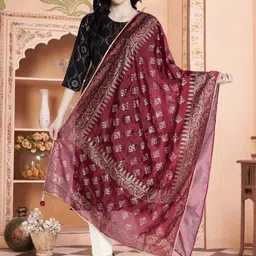 Moda Rapido Floral Foil Print Gotta Patti Silk Tasselled Dupatta-56