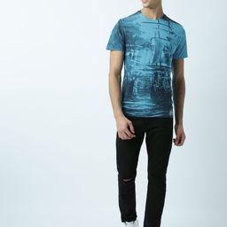 Huetrap Men Turquoise Blue Printed Round Neck T-shirt-image-94