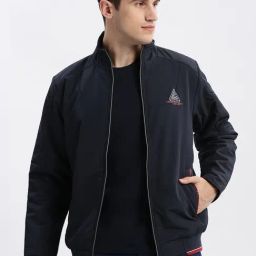 SHOWOFF Navy Blue Nylon Slim Fit Solid Jacket-picture-21