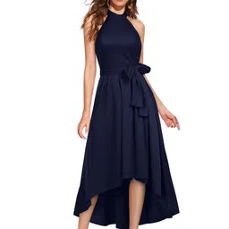 SHOPONBIT SolidFit & Flare High-Low Midi Dress-image-0