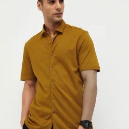 Code Casual Tan Cotton Slim Fit Shirt-5