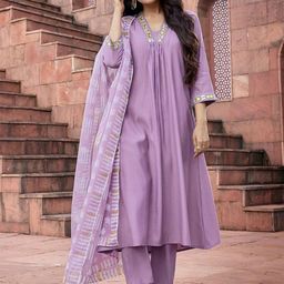 Sangria Embroidered Kurta With Trousers & Printed Dupatta-image-8