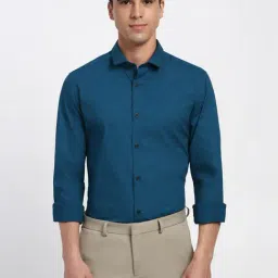Peter England Blue Cotton Slim Fit Printed Shirt-picture-23