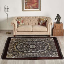 RUBOXA Brown Ethnic Motifs Printed Anti-Skid Velvet Carpet-image-40