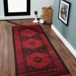 OBSESSIONS Red & Black Anti-Skid Classical Bedside Runner - Small (210 cm x 60 cm)-12