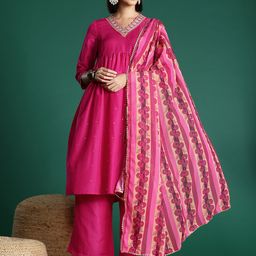 Sangria Printed Empire Gotta Patti Kurta with Palazzos & With Dupatta-image-94
