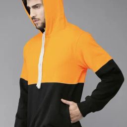 Campus Sutra Yellow & Black Cotton Regular Fit Colour Block Hooded Sweatshirt-12