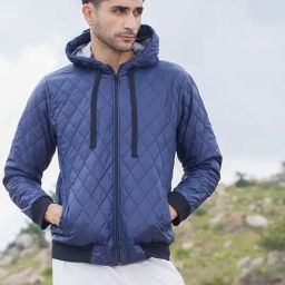 Campus Sutra Blue Regular Fit Quilted Hooded Jacket-image-21