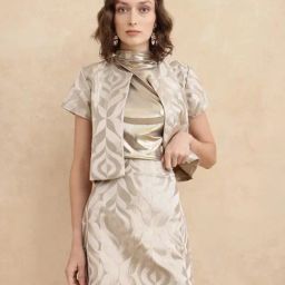 RAREISM Gold Cotton Blend Self Design Skirt-image-101