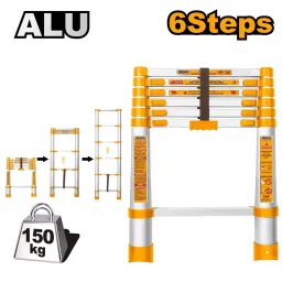 Ingco Telescopic Ladder 6 Steps 150 Kg Maximum Load Capacity and 6.5 ft Max. Extended Height, HLAD08061 image 2