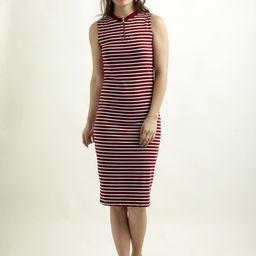 The Roadster Lifestyle CoStriped Pure Cotton Round Neck Sleeveless Bodycon Midi Dress-image-84