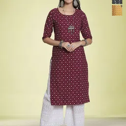Moda Rapido Selection Of 3 Floral Printed Round Neck Straight Kurtas-image-21