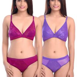 AROUSY Purple & Blue Self Pattern Bra Panty Set - Pack Of 2-image-99