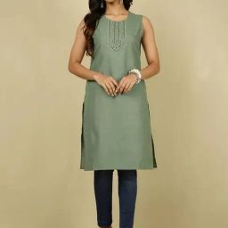 Jaipur Kurti Green Embroidered Straight Kurta-image-25