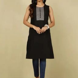 Jaipur Kurti Black Embroidered Straight Kurta-image-47