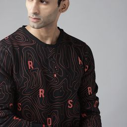 Roadster Men Black & Coral Orange Brand Logo Printed Sweatshirt-picture-58