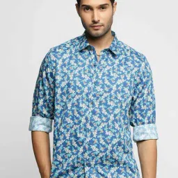 showoffff SHOWOFF Mid Blue Cotton Slim Fit Printed Shirt-picture-28