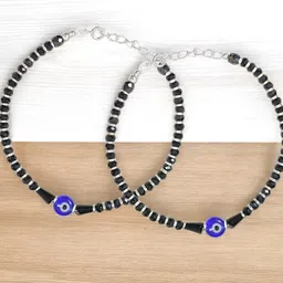 Taraash Set Of 2 925 Sterling Silver Beaded Anklet-4