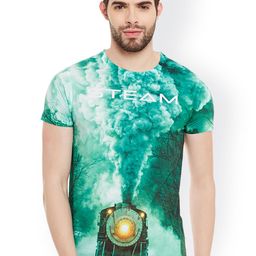 Wear Your Mind Men Green & White Printed Round Neck T-shirt-image-92