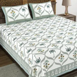 Sangria White Printed 210 TC Cotton King Size Bedsheet With 2 Pillow Covers- 2.7 m x 2.2 m-image-83