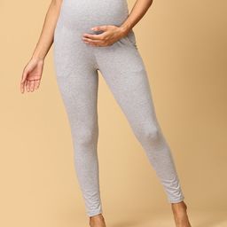 The Mom Store Comfy Belly Over Solid Maternity Leggings - Grey-picture-32