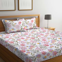 Klotthe Multi Floral 300 TC Cotton Blend Super King Double Bedsheet with 2 Pillow covers-13