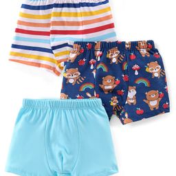 Babyhug 100% Cotton Knit Teddy & Stripe Print Trunks Pack of 3- Multicolour-image-15