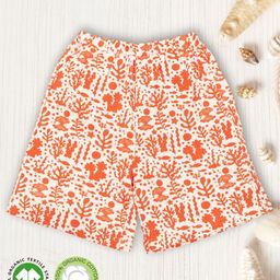 Pranava 100% Organic Cotton  Water Plant & Fishes Printed Shorts - White-image-81