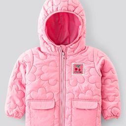 Bonfino Full Sleeves Patch Detailing & Floral Embroidered Hooded Puffer Jacket - Pink-image-52