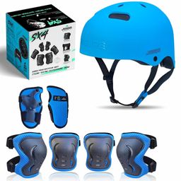 Jaspo Sx 4 Ultra Protective Set for Skating -  Cycling Helmet Set with Knee Pads Elbow Pads Wrist Guards -  Adjustable Helmet -  Protective Gear Set for Bicycle Roller Skating Skateboarding (S - Blue)-19