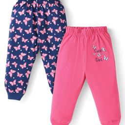 Doodle PoodleCotton Knit Full Length Lounge Pants Butterfly Print Pack of 2 - Pink & Navy Blue-image-34