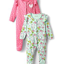 Babyoye 100% Cotton Knit Full Sleeves Co-ords Sleep Suit With Eco Jiva Finish Floral Print Pack Of 2 - Pink & Light Blue-image-56